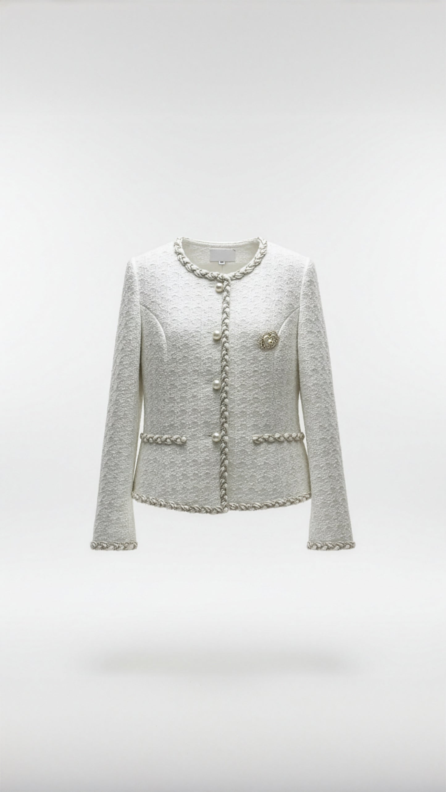 Embroidered Round-Neck Jacket Set with Skirt