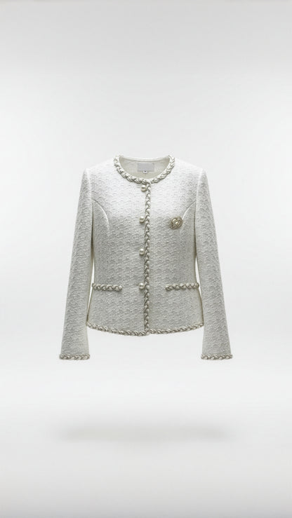 Embroidered Round-Neck Jacket Set with Skirt