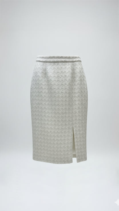 Embroidered Round-Neck Jacket Set with Skirt