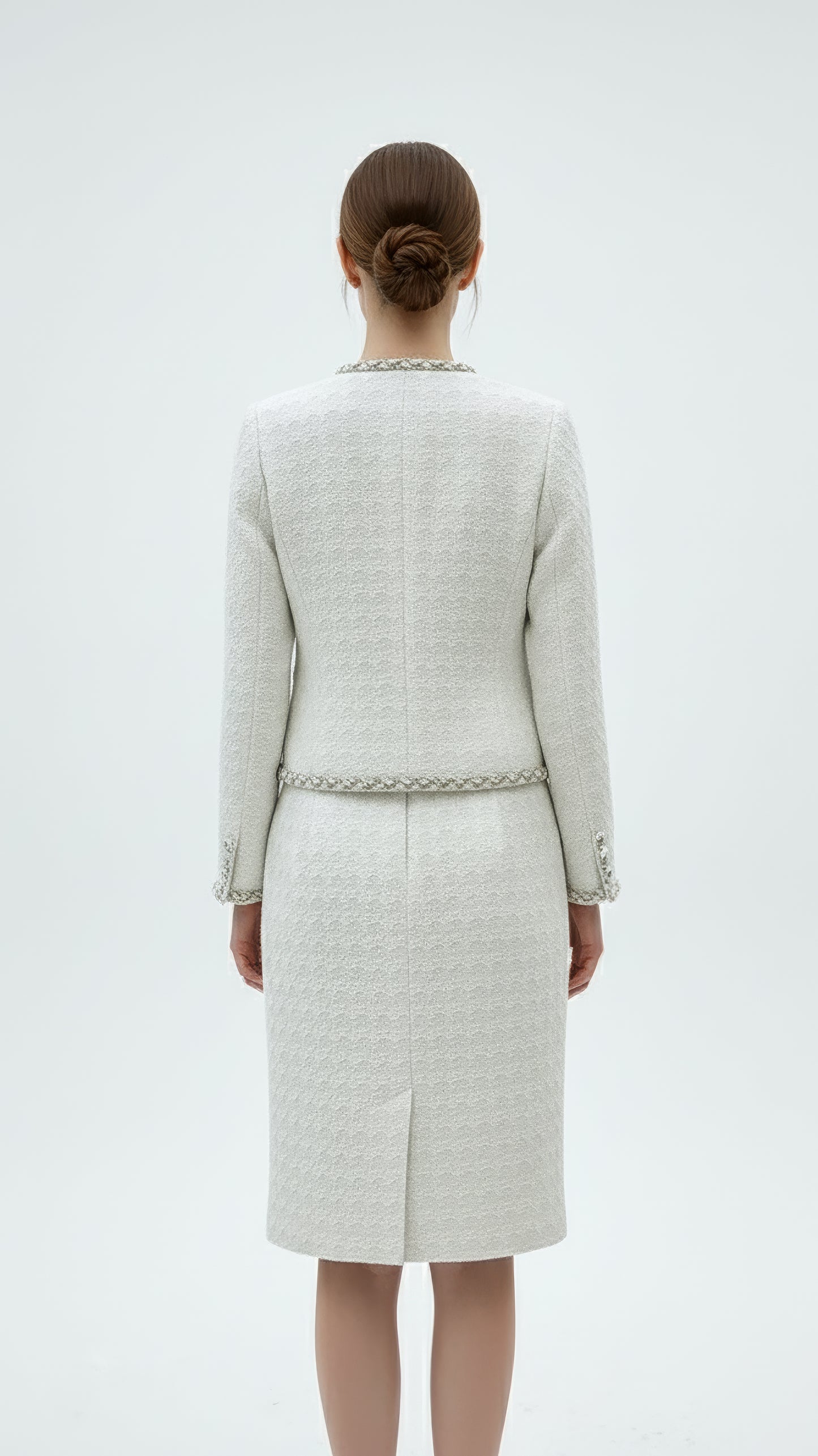 Embroidered Round-Neck Jacket Set with Skirt