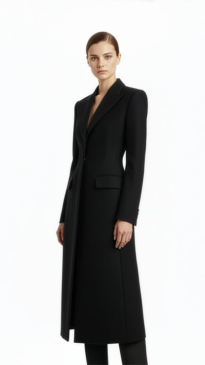 Long Lapel Wool Coat – Elegance in Motion