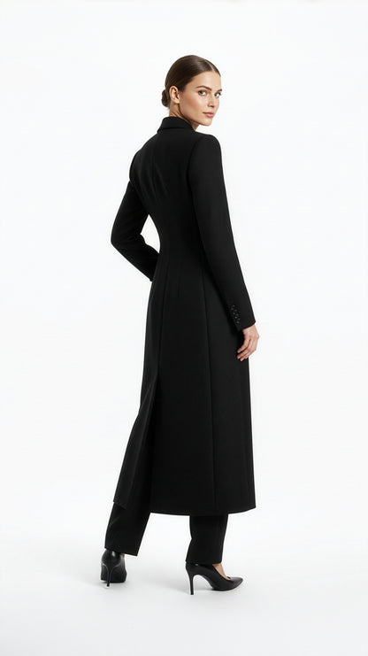 Long Lapel Wool Coat – Elegance in Motion
