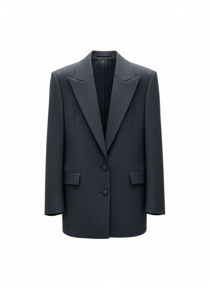 Tailored Grey Blazer – Minimal Design with Soft Shoulder Pads