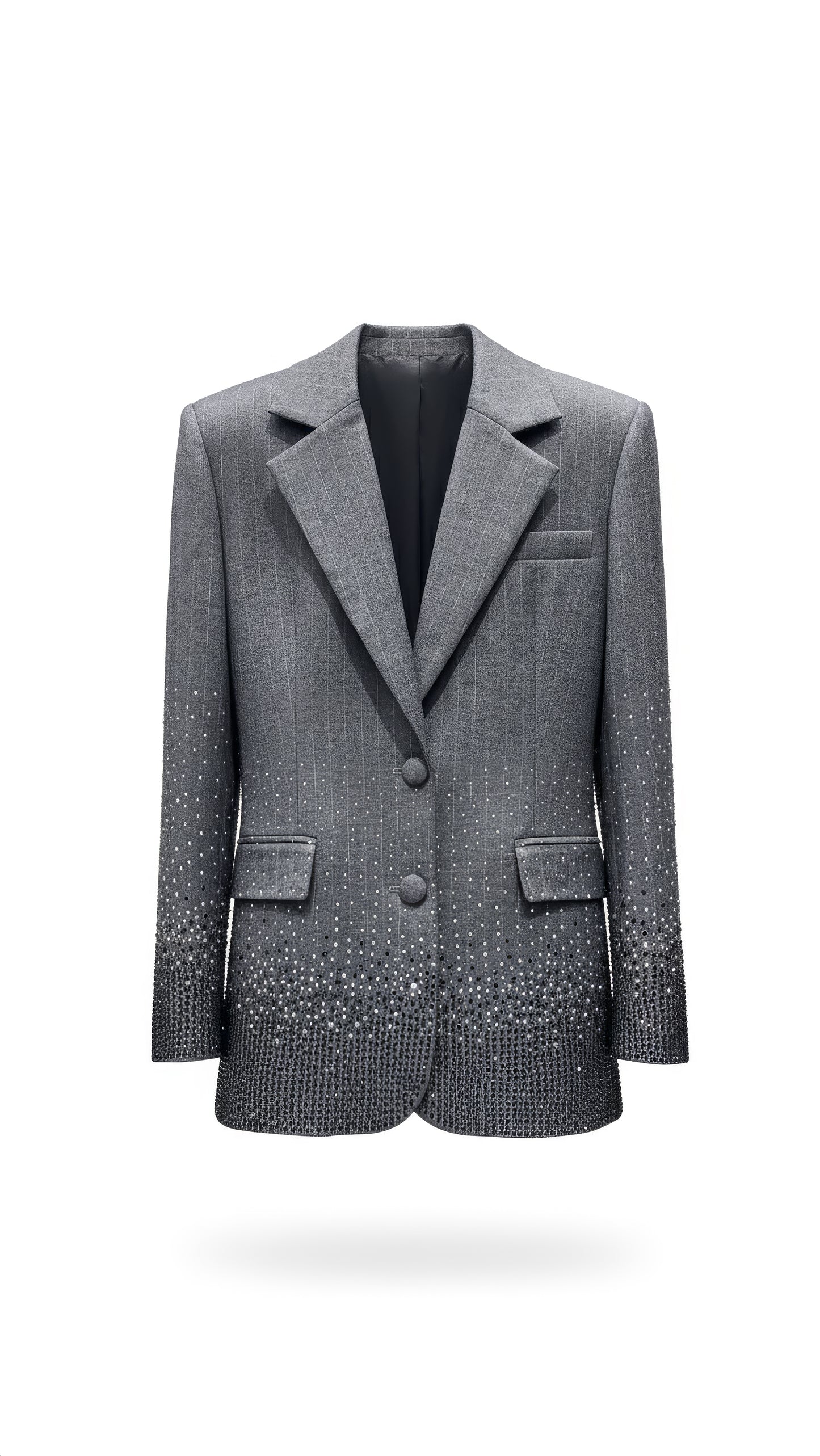 Crystal-Embellished Grey Blazer & Wide-Leg Pants Set