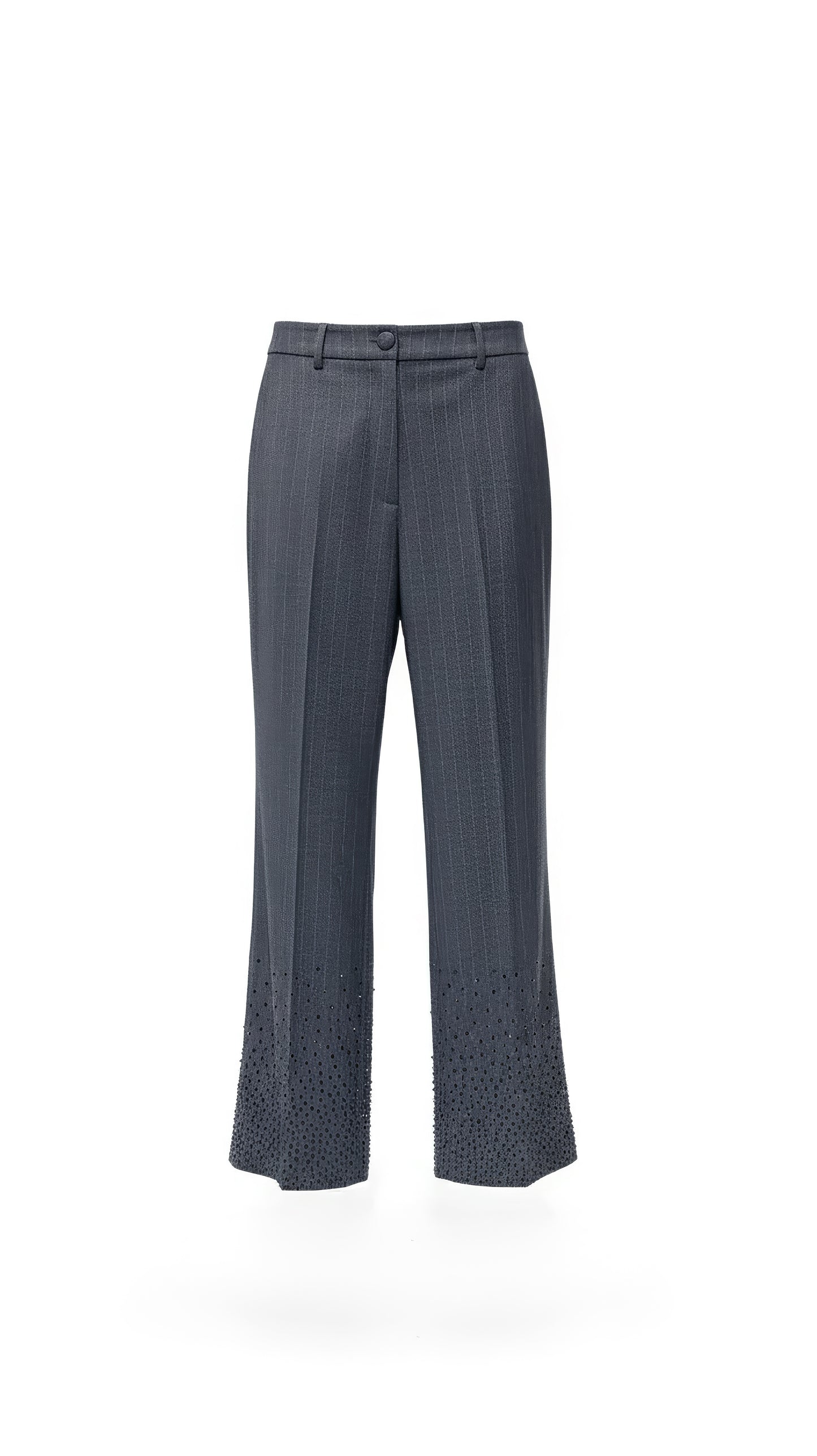 Crystal-Embellished Grey Blazer & Wide-Leg Pants Set