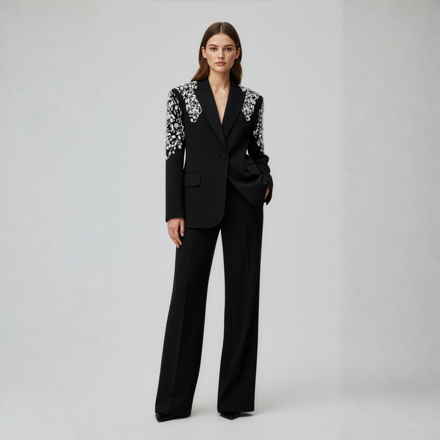 Elegant Pearl & Diamond Embellished Suit Set