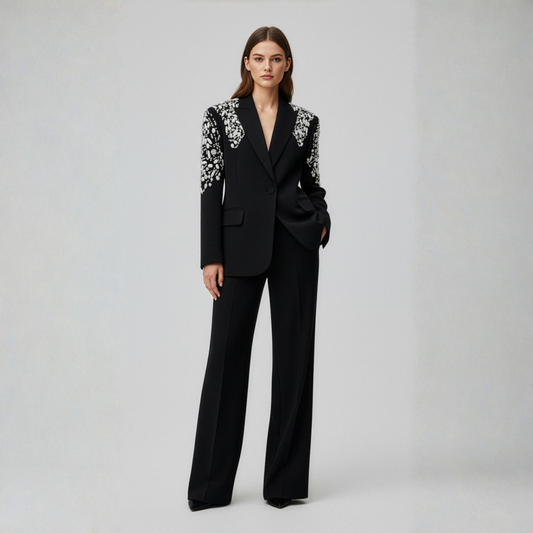 Elegant Pearl & Diamond Embellished Suit Set