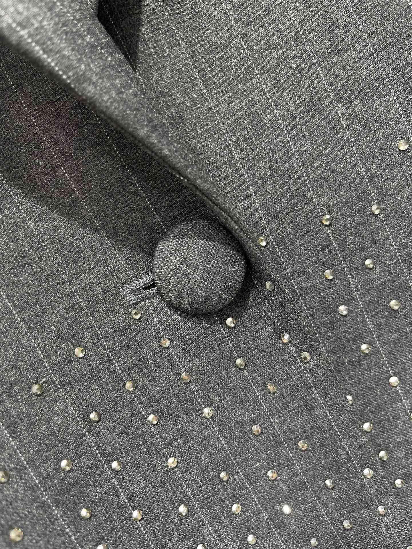 Crystal-Embellished Grey Blazer & Wide-Leg Pants Set