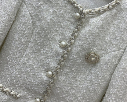 Embroidered Round-Neck Jacket Set with Skirt