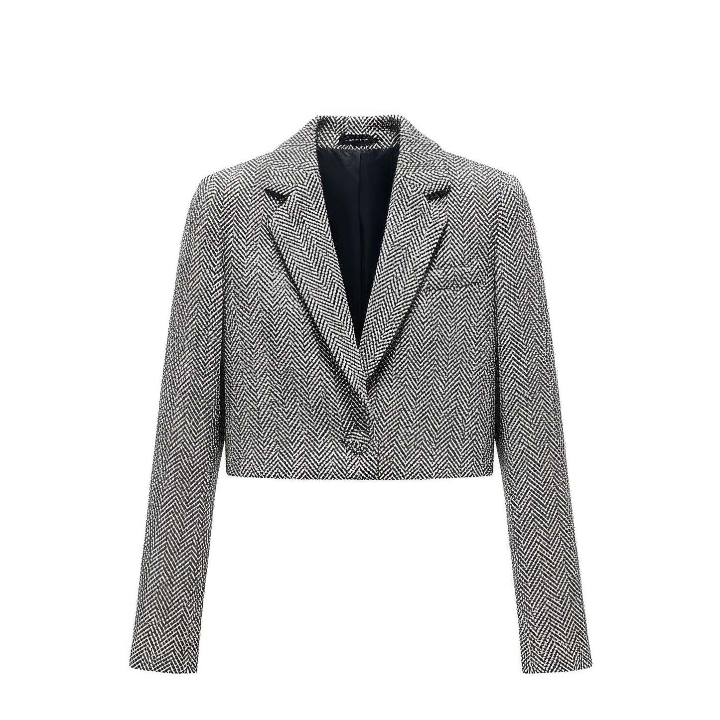 Herringbone Wool Blazer with Hotfix Diamonds