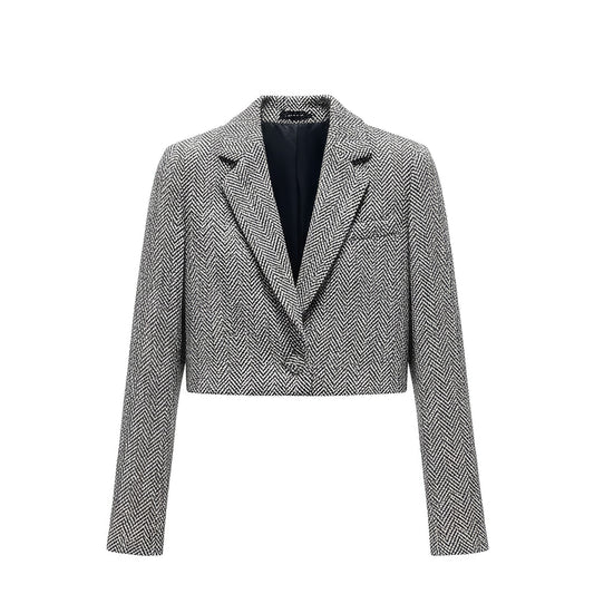 Herringbone Wool Blazer with Hotfix Diamonds